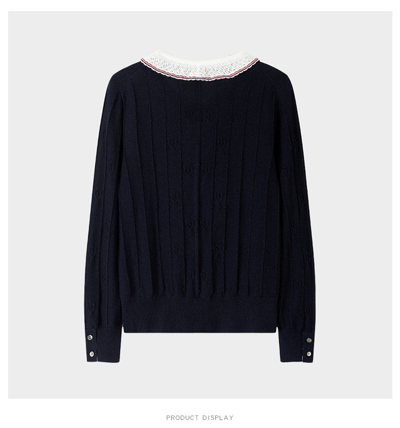 Thom Browne Style Contrast-Collar Wool Cardigan
