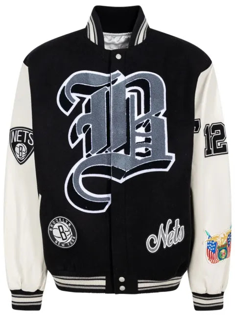 Jeff Hamilton x Brooklyn Nets "Grey/White" bomber jacket