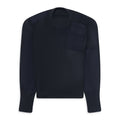 Blue Moved Neckline Military Knit Sweater