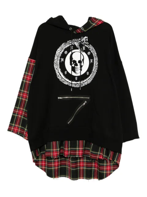 Kidill skull-print plaid-paneled hoodie