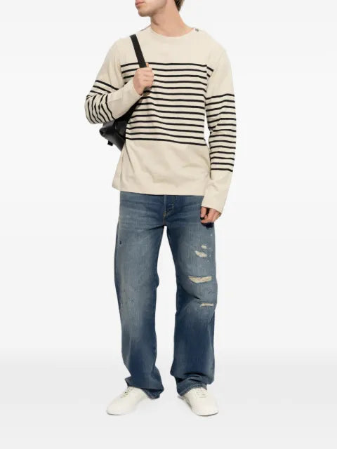 Emporio Armani sweater in striped cotton jersey with shoulder button