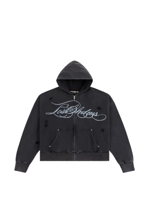 LOSTSHDWS distressed script-print hoodie