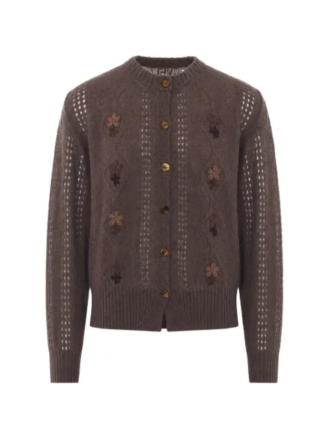 Magliano floral-appliqué open-knit cardigan