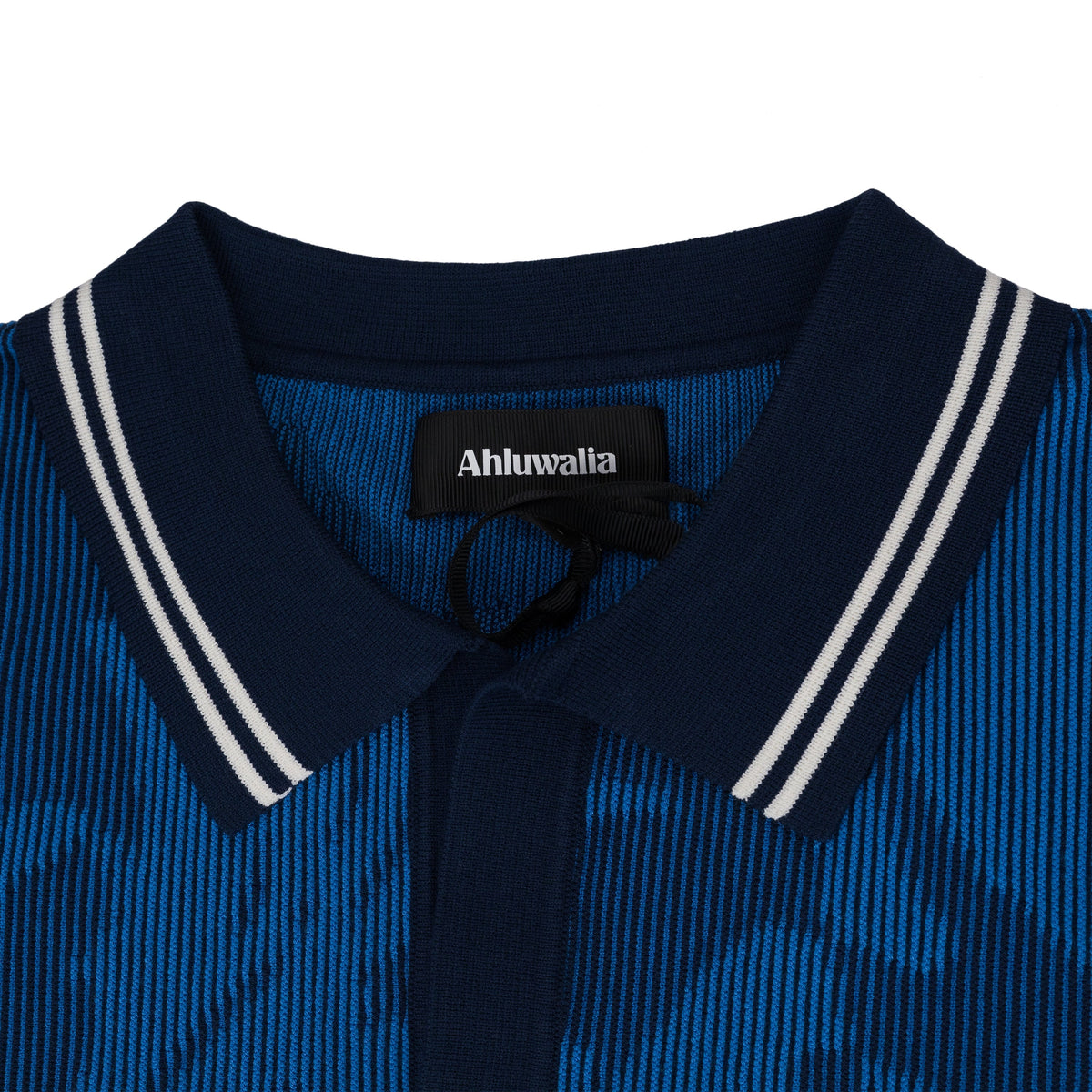 Blue Buju Knitted Long Sleeve Polo Sweater