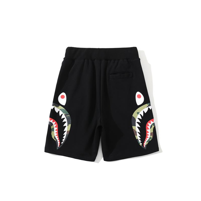 Bathing Ape Shorts Fashion Brand Summer Loose Casual Double Camouflage on Side Shark Head Shorts Cropped Pants