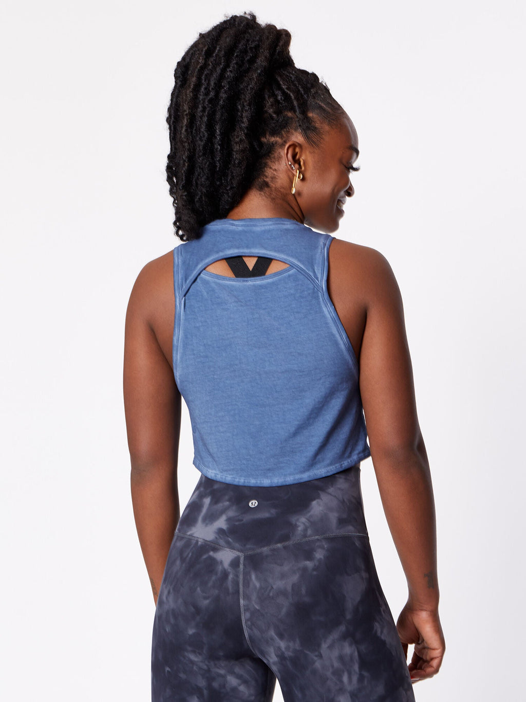 CUT BACK CROP TANK INK BLUE