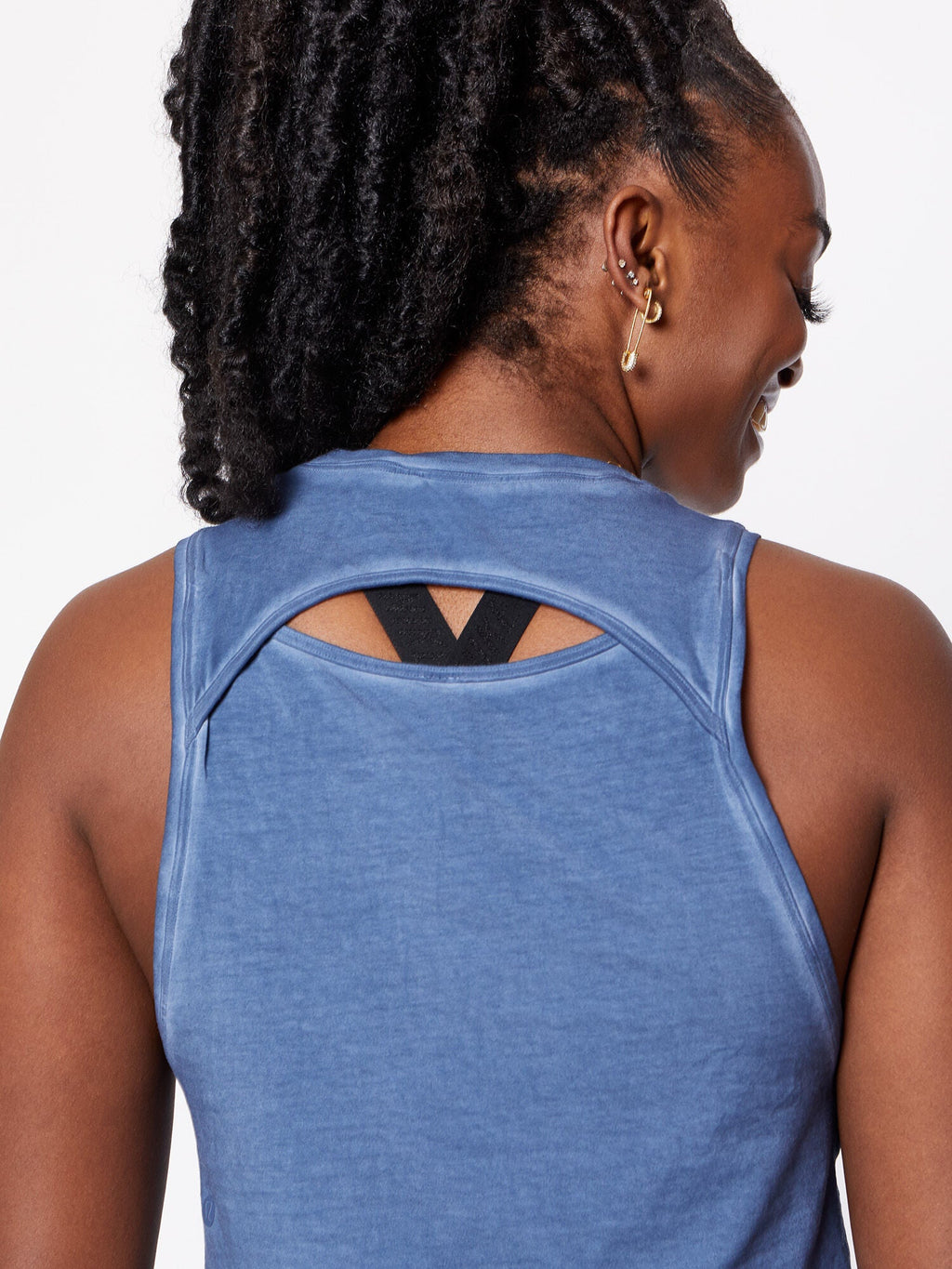 CUT BACK CROP TANK INK BLUE
