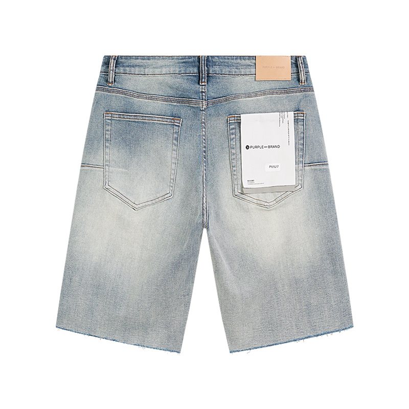 Purple Brand Light Blue Raw Hem Graphic Denim Shorts