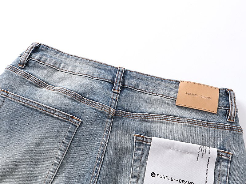 Purple Brand Light Blue Raw Hem Graphic Denim Shorts
