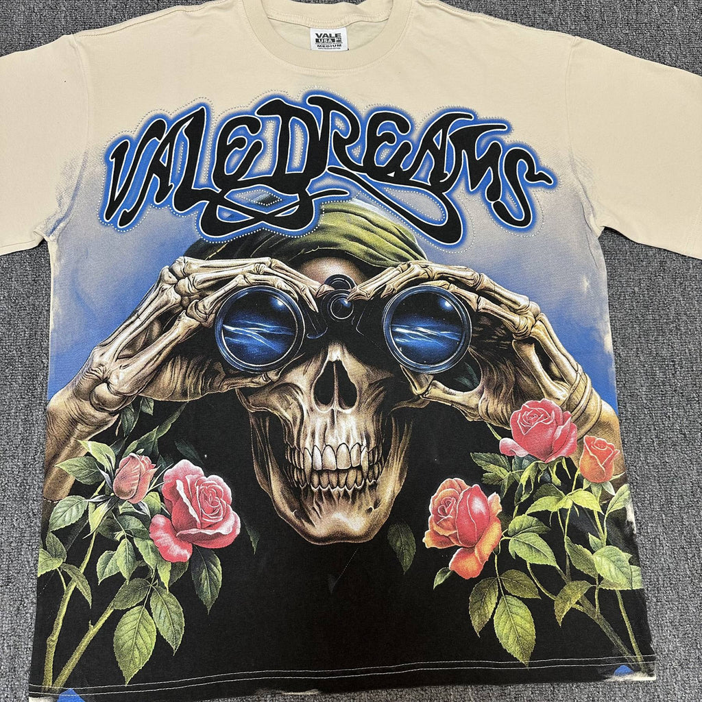 VALE USA Skull & Roses Rhinestone Short-Sleeve T-Shirt