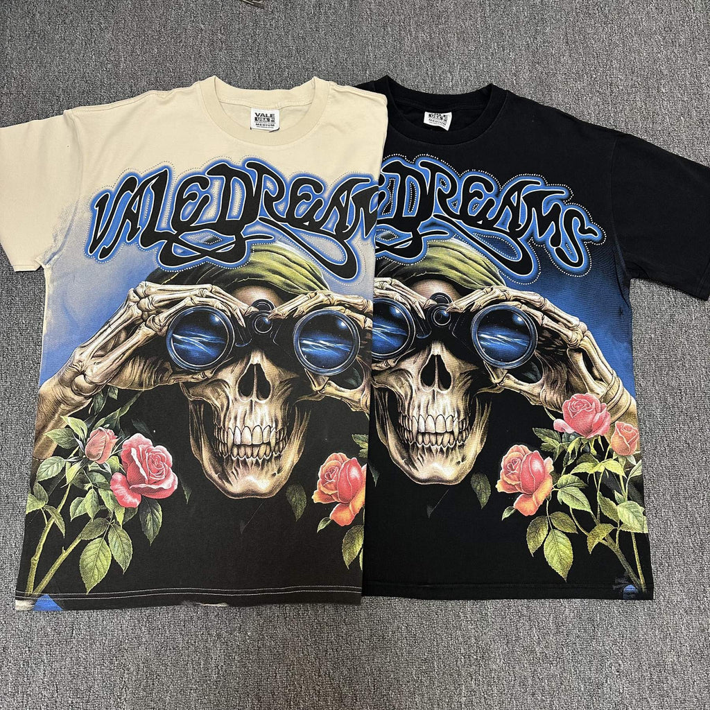 VALE USA Skull & Roses Rhinestone Short-Sleeve T-Shirt