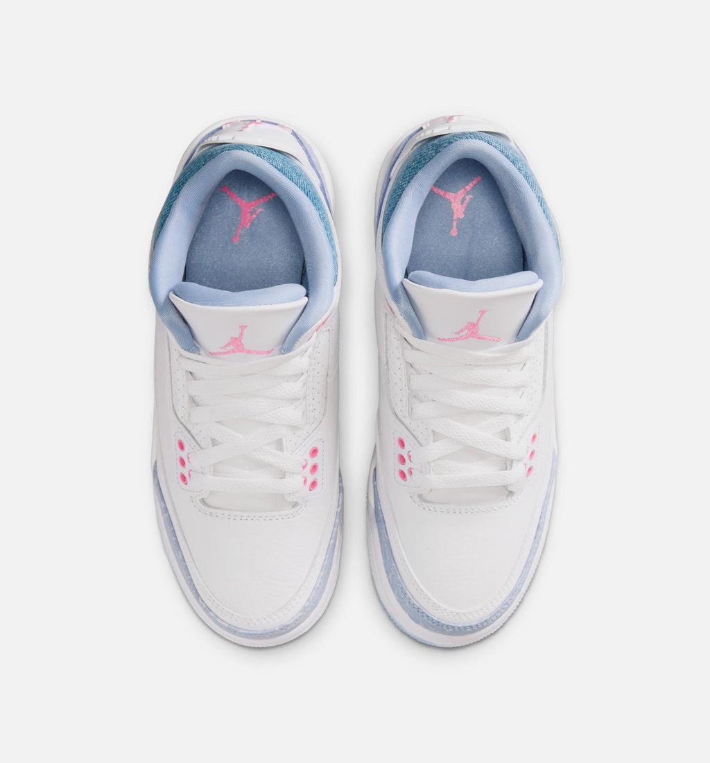 Air Jordan 3 Retro Cobalt Bliss Youth Sneakers - White/Cobalt Bliss/Football Grey/Pink Glow