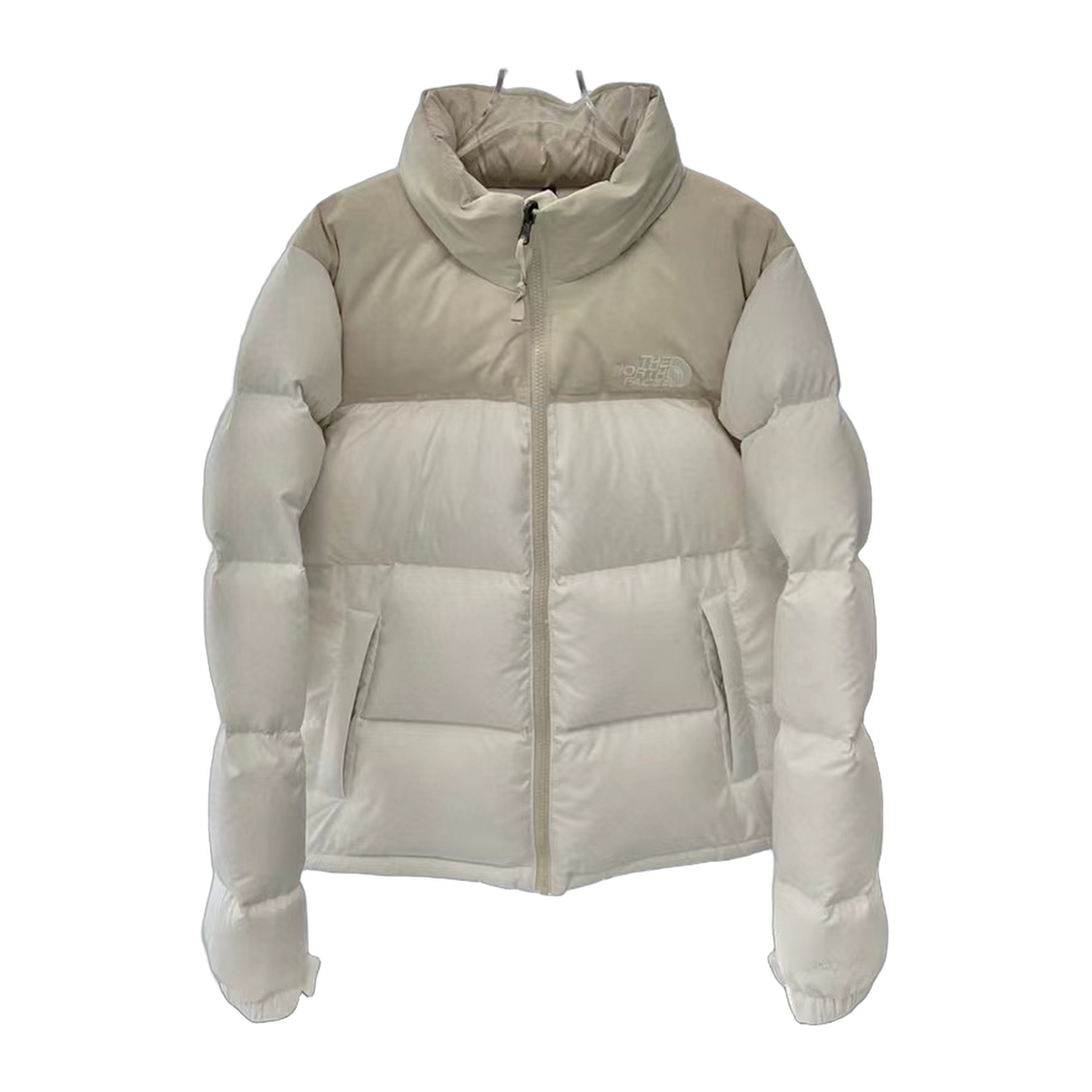 The North Face Cream Cropped Stand-Collar Puffer Jacket