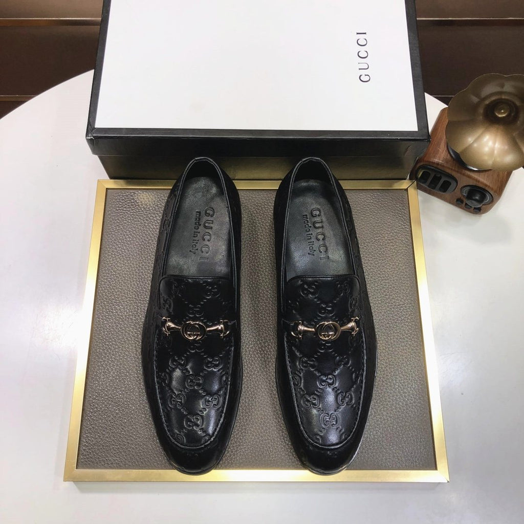 Gucci Men's Black Embossed Horsebit Loafers