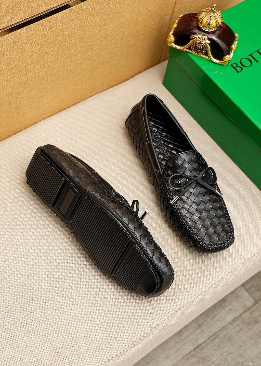 Bottega Veneta Black Woven Lace-Up Loafers