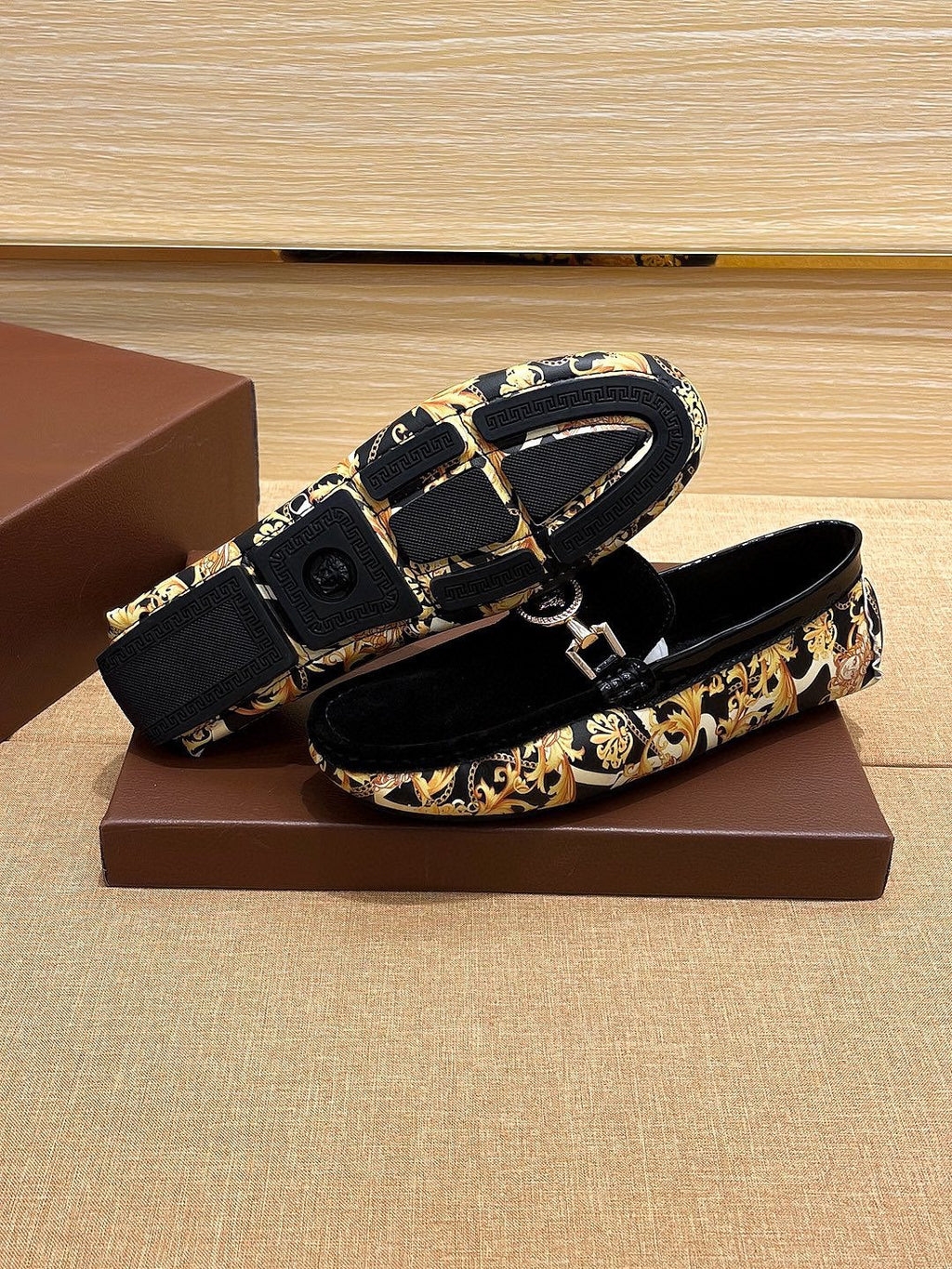 Versace Men's Black and Gold Loafers