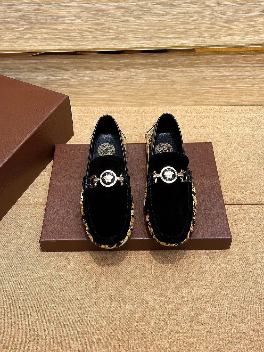 Versace Men's Black and Gold Loafers