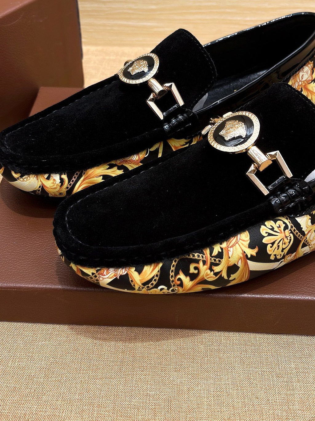 Versace Men's Black and Gold Loafers