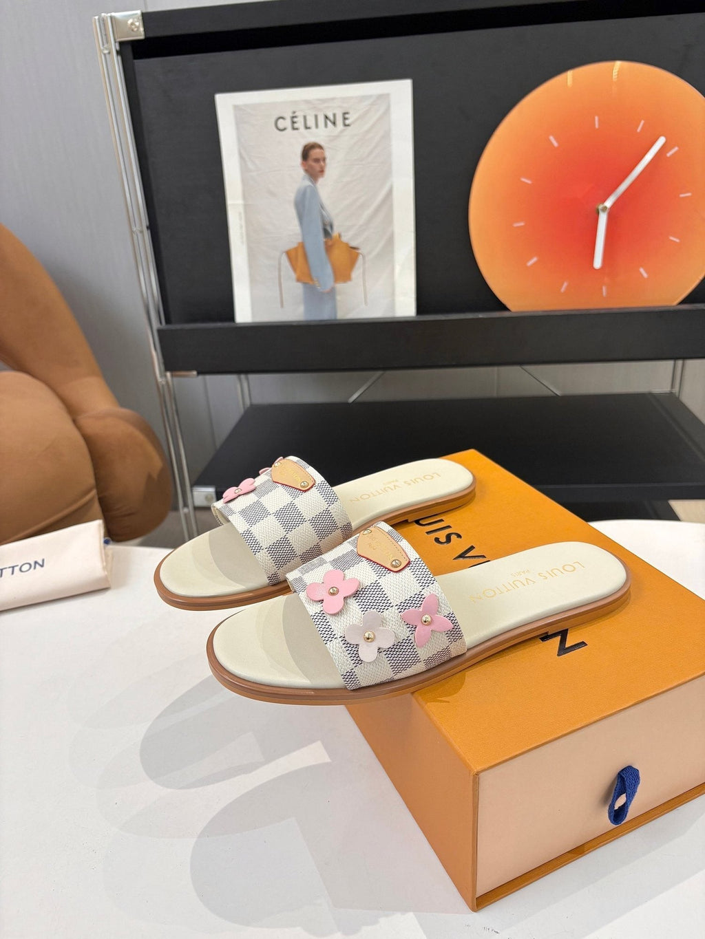 Louis Vuitton Checkerboard Floral Slide Sandals