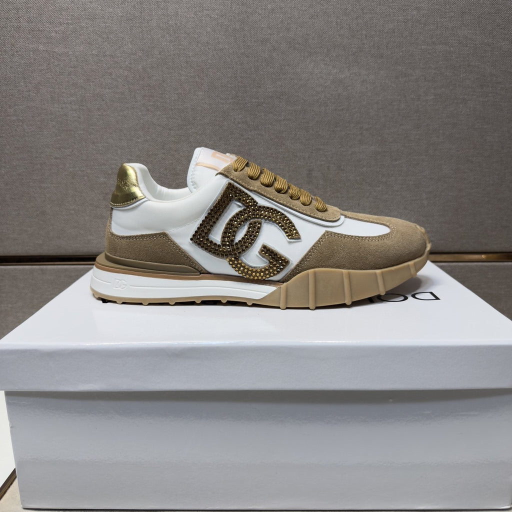 Dolce & Gabbana Men's White Tan Monogram Sneakers