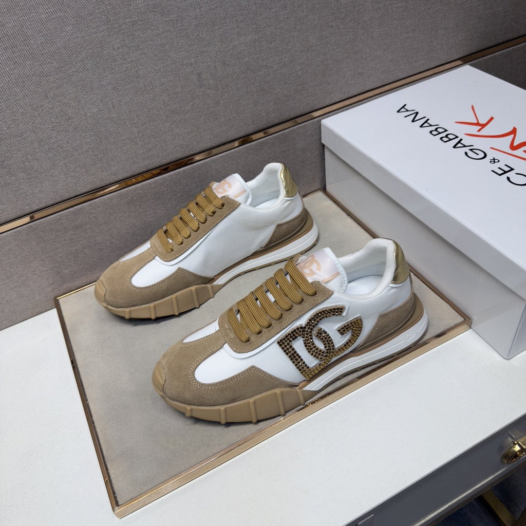 Dolce & Gabbana Men's White Tan Monogram Sneakers