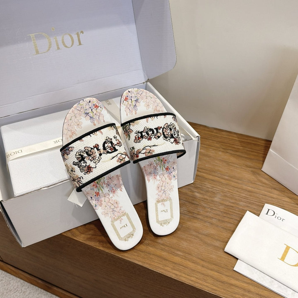 Dior Women's Floral Embroidered Slide Sandals