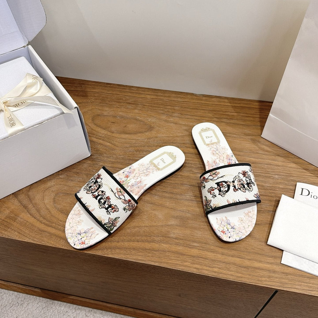 Dior Women's Floral Embroidered Slide Sandals