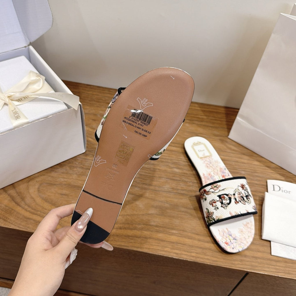 Dior Women's Floral Embroidered Slide Sandals