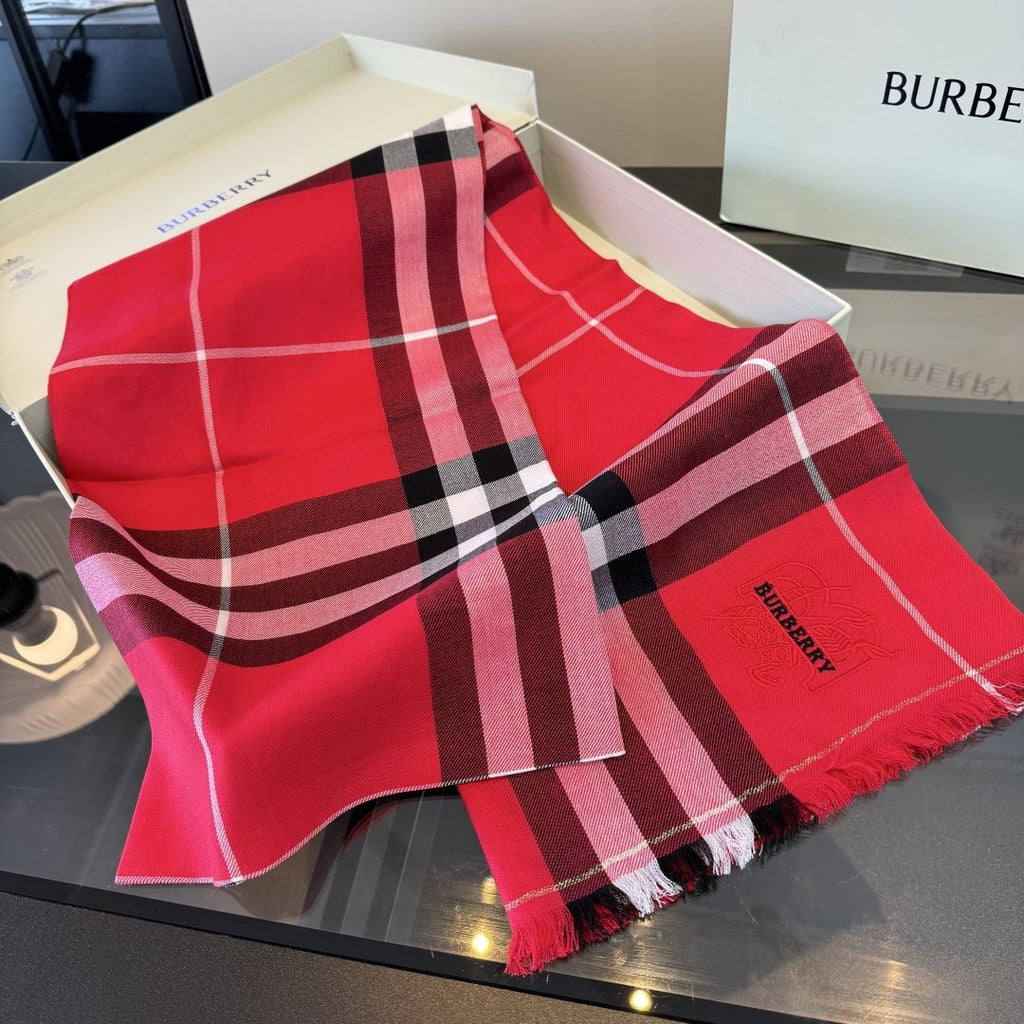 Burberry Red Plaid Fringe Scarf