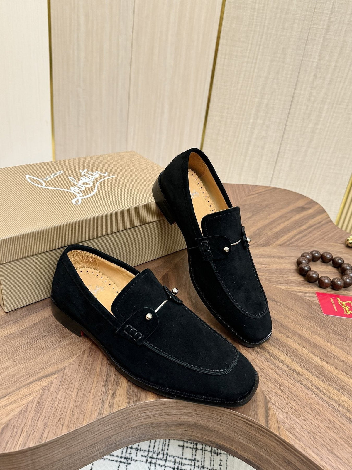 Christian Louboutin Black Metal-Accent Slip-On Loafers