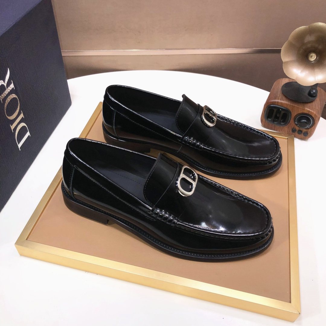 Dior Black Buckle Loafers - Black Polished Finish