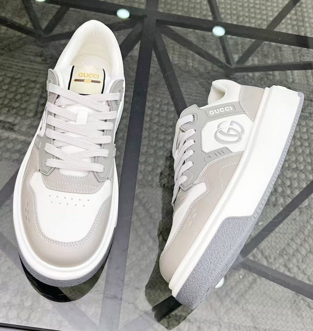 Gucci White and Light Gray Low-Top Sneakers