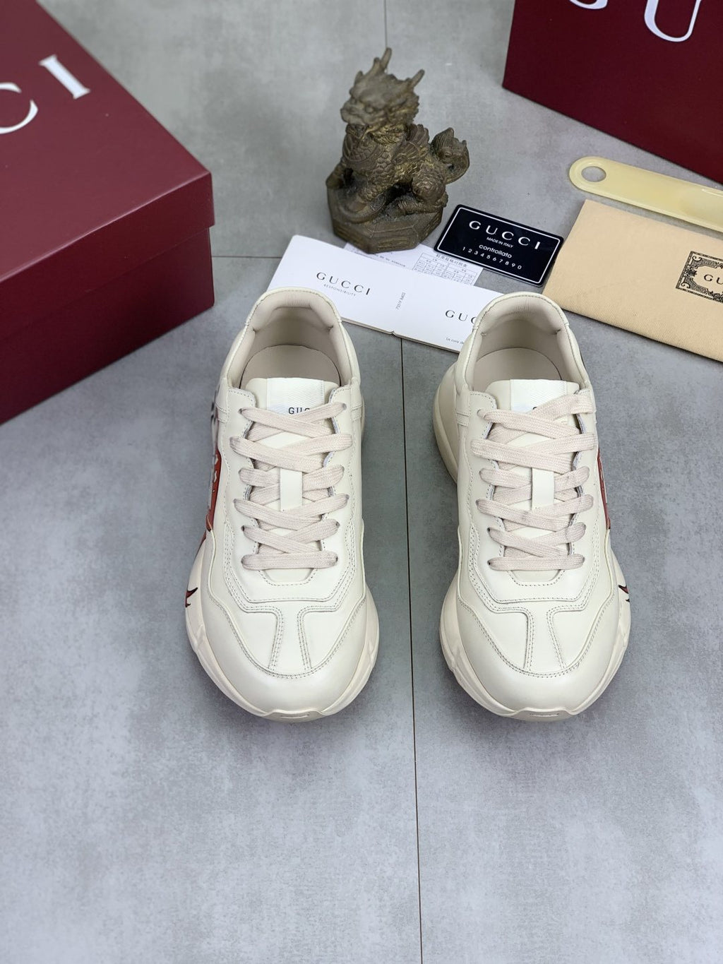 Gucci Cream White Graphic Chunky Sneakers