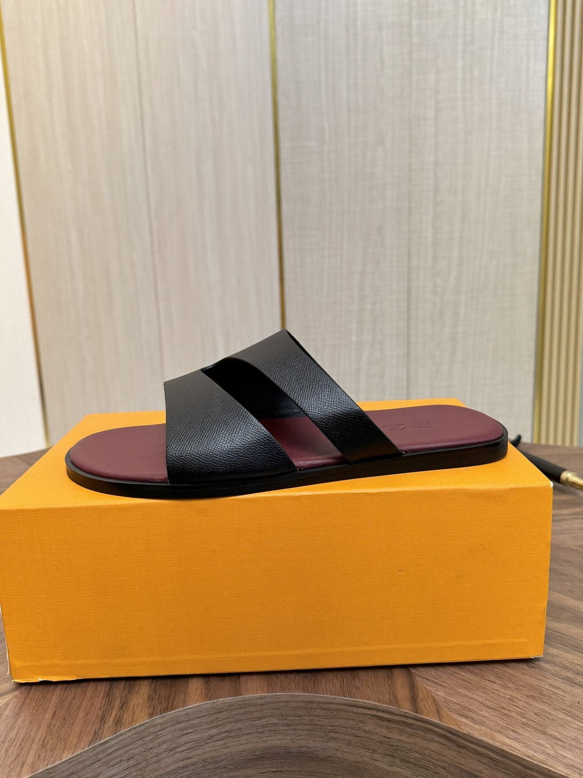 Loro Piana Black and Burgundy Slide Sandals