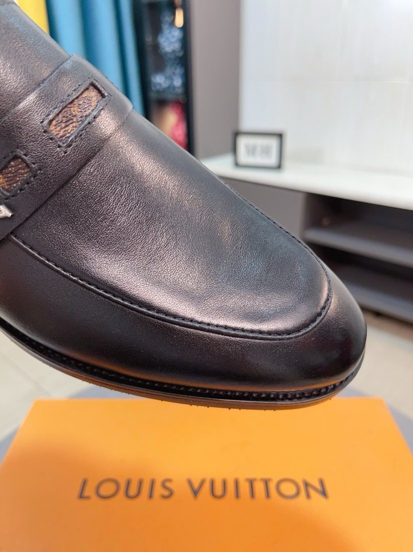 Louis Vuitton Men's Black Logo Hardware Loafers