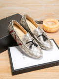 Gucci Monogram Stripe Tassel Loafers