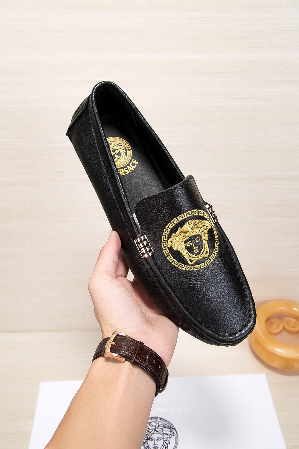 Versace Black Gold Medallion Loafers