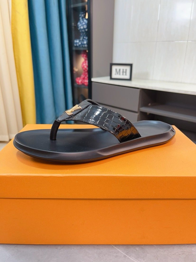 Louis Vuitton Men's Crocodile-Embossed Thong Sandals