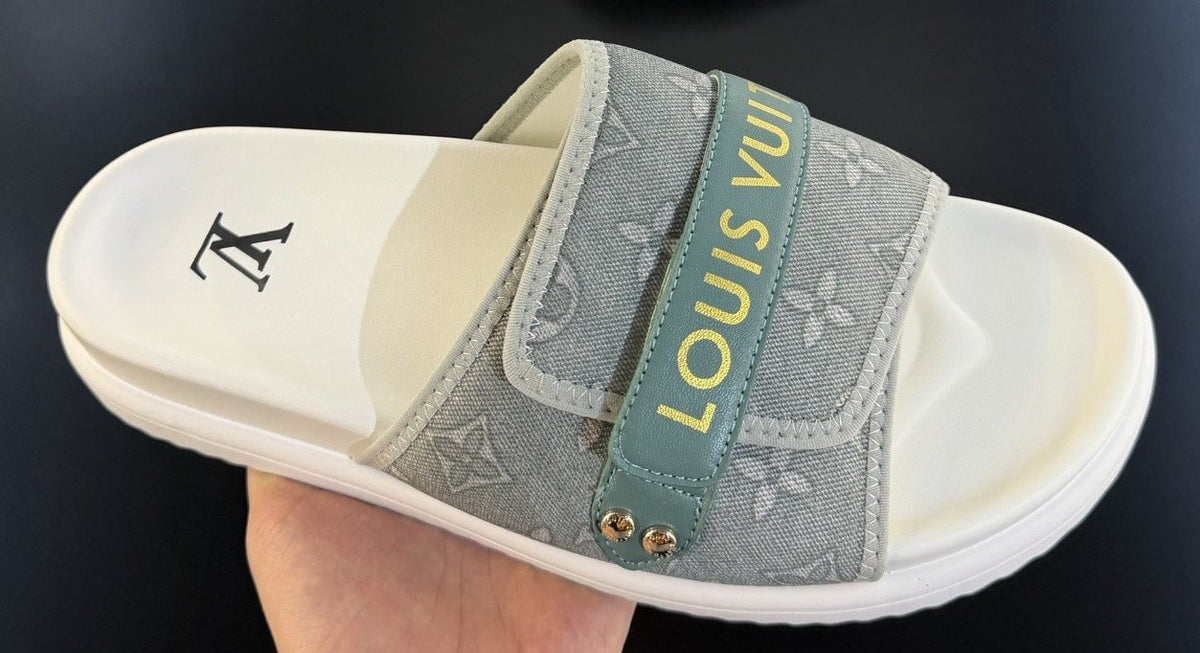 Louis Vuitton Gray Logo Slide Sandals