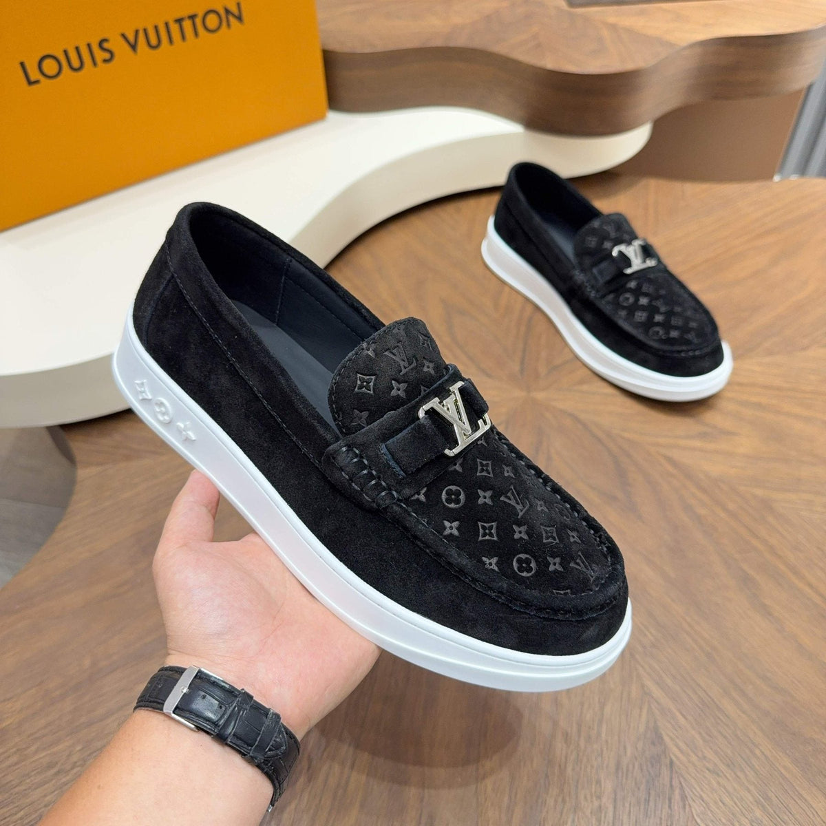 Louis Vuitton Men's Monogram Slip-On Sneakers - Moc-Toe Stitching