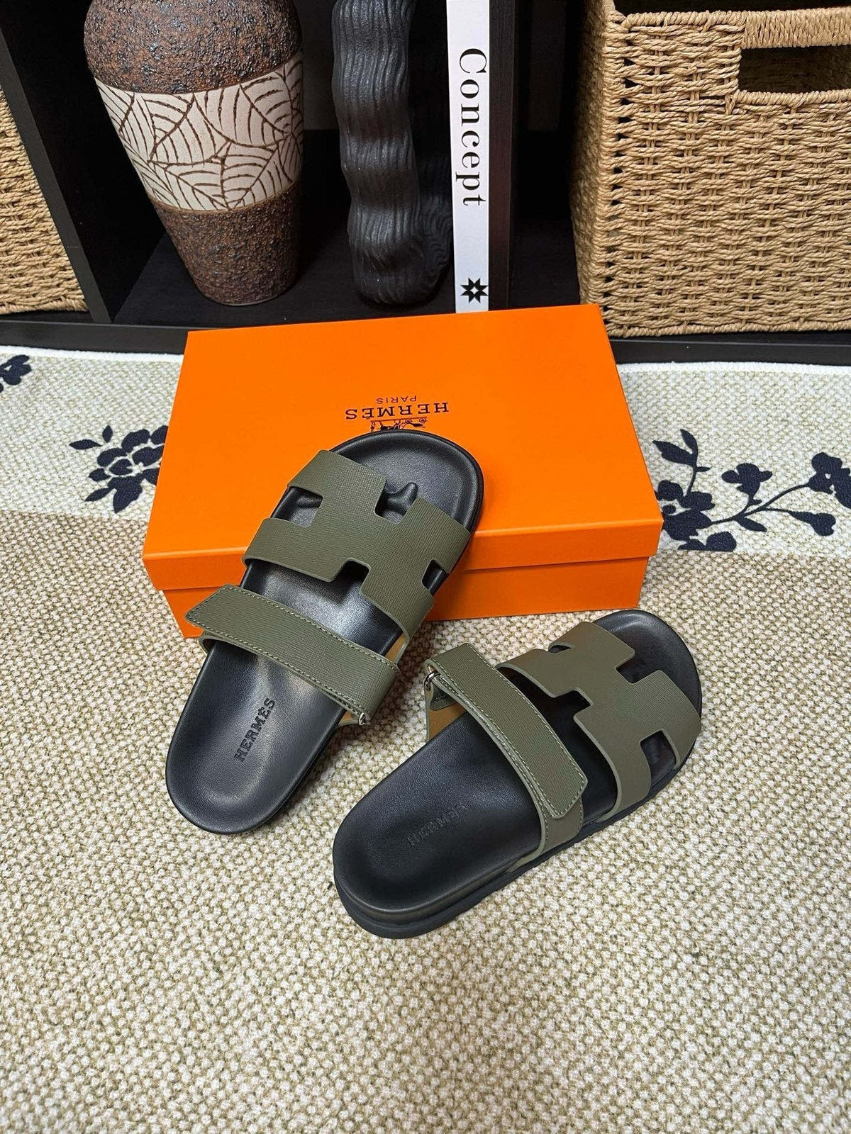 Hermes Men's Cutout Slide Sandals