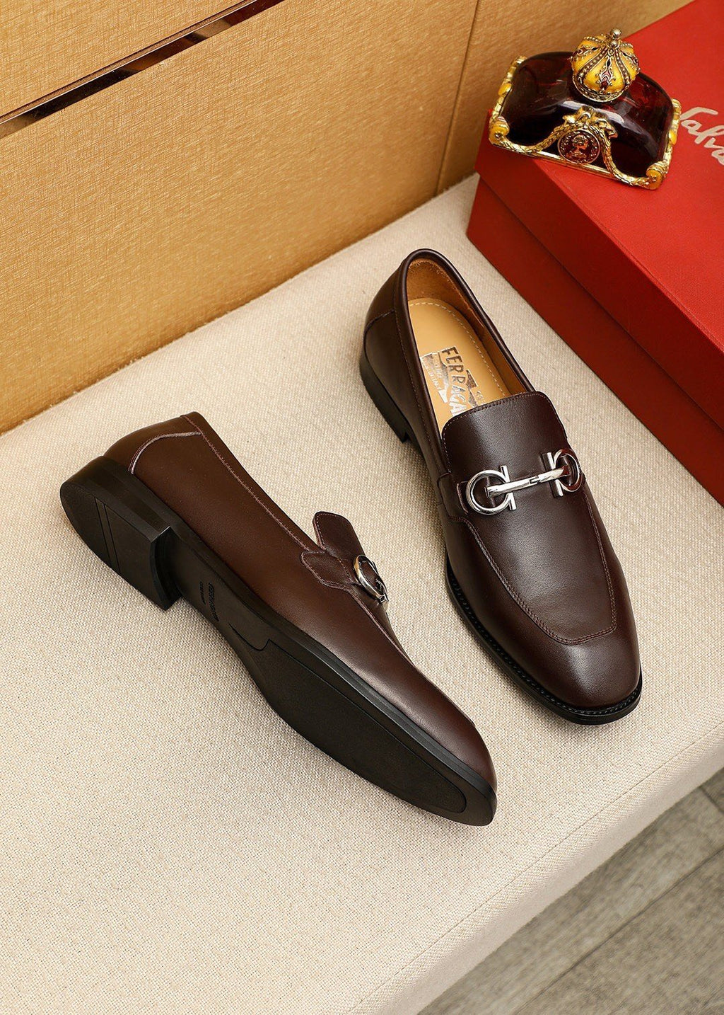 Ferragamo Silver-Tone Ornament Loafers