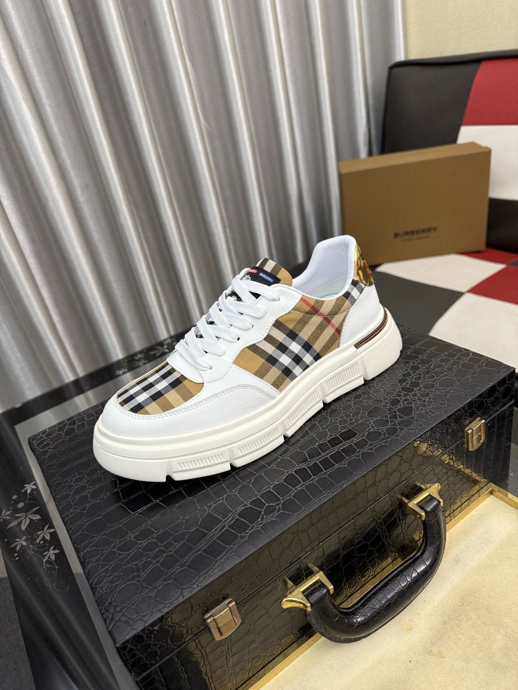 Burberry Men's Plaid Panel Sneakers - Layered Upper Details