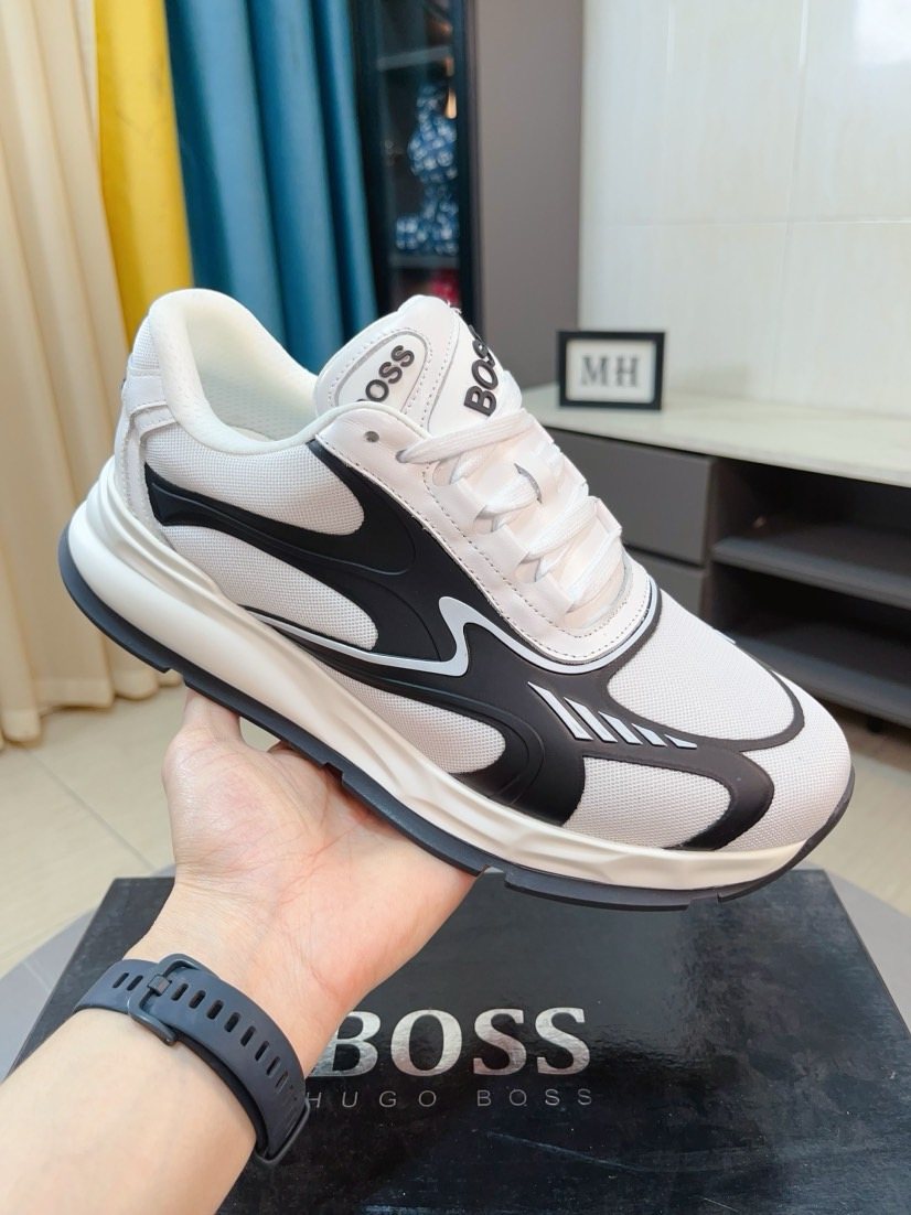 BOSS Men's Mesh Panel Athletic Sneakers