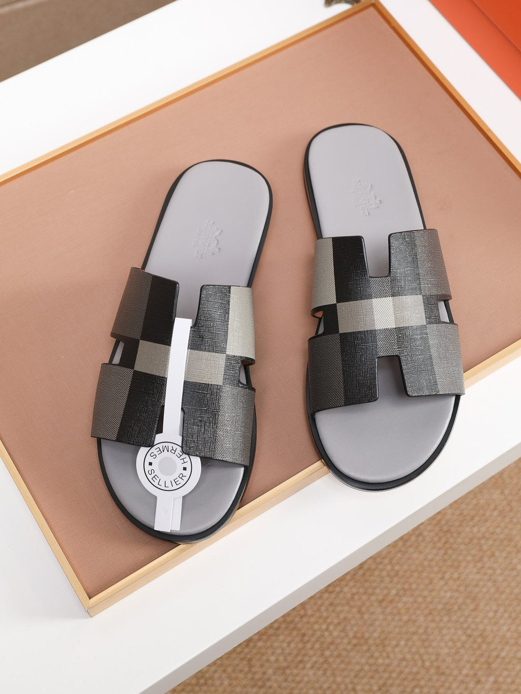 Hermès Textured H Slide Sandals