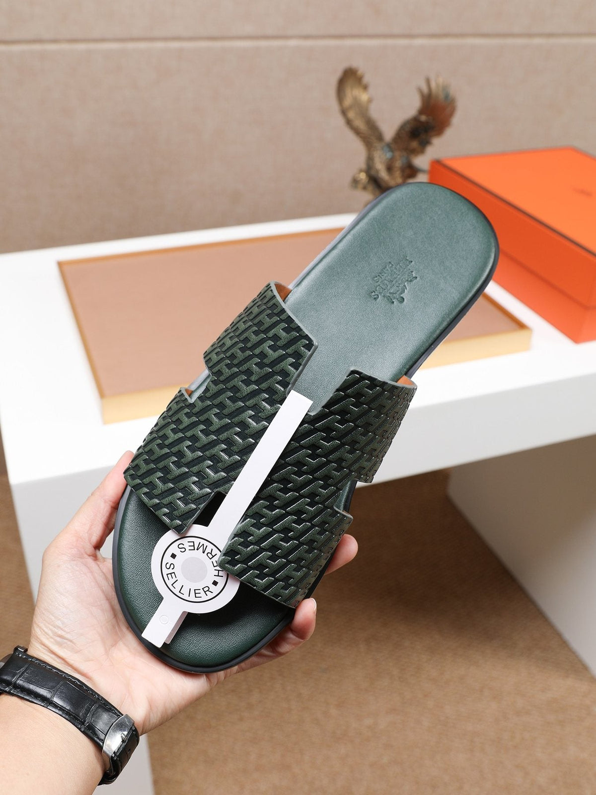 Hermès Textured H Slide Sandals