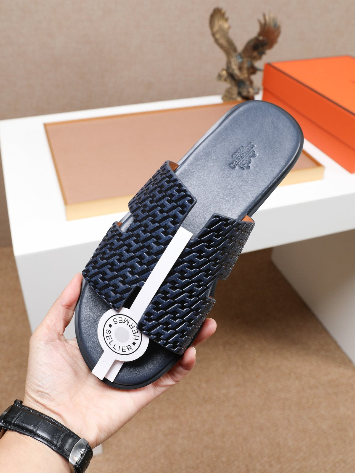Hermès Textured H Slide Sandals