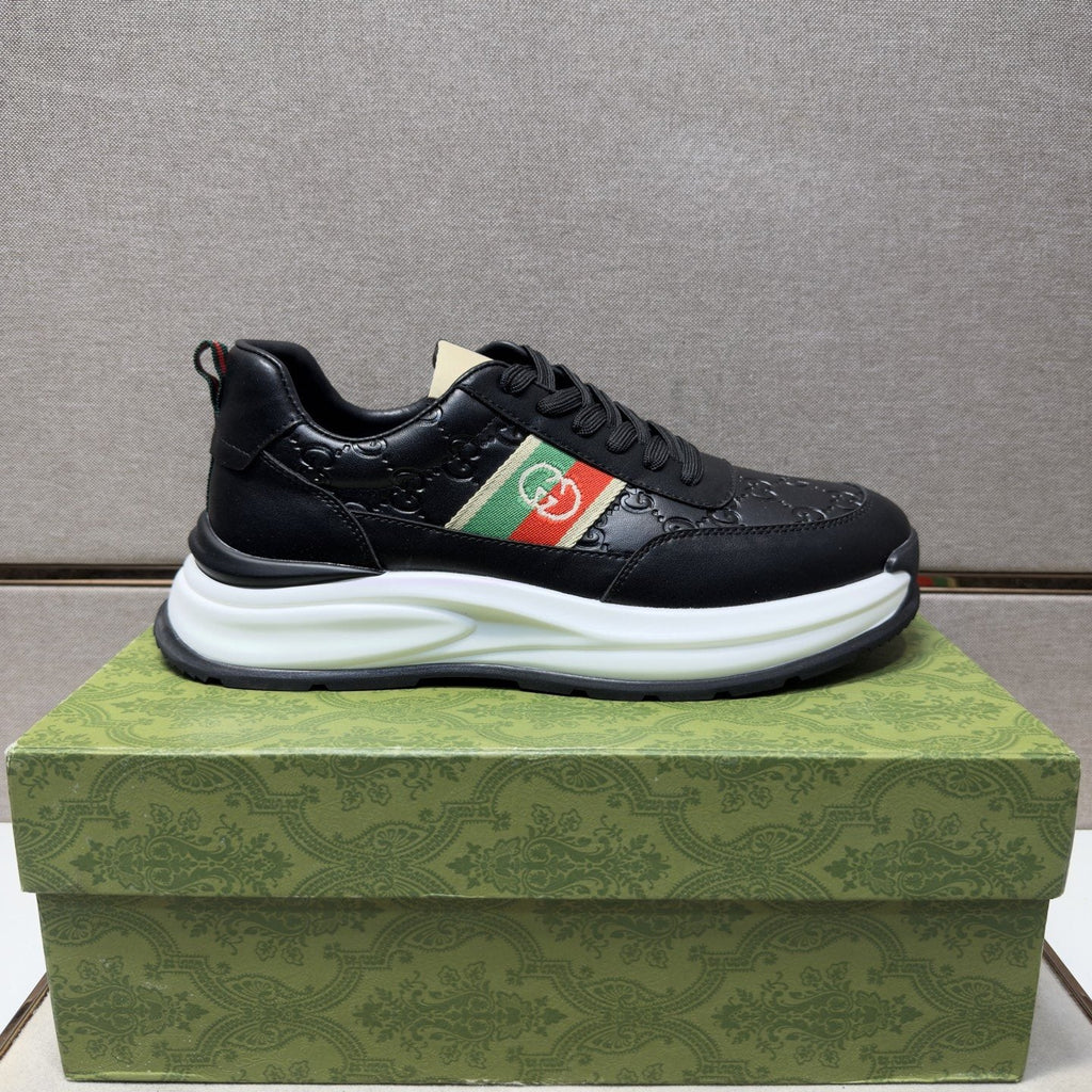Gucci Men's Stripe Low-Top Sneakers - Layered Upper With Gold-Tone Side Emblem