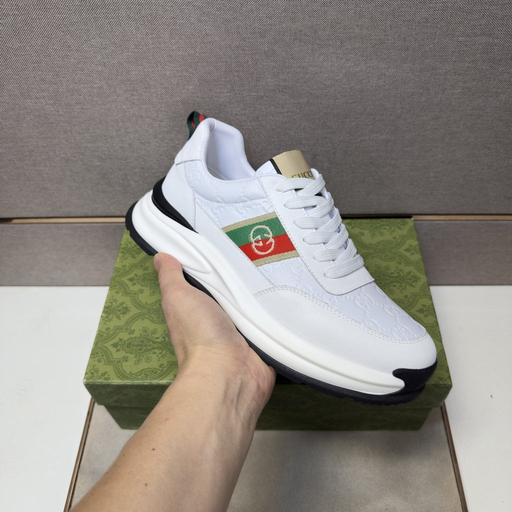 Gucci Men's Stripe Low-Top Sneakers - Layered Upper With Gold-Tone Side Emblem