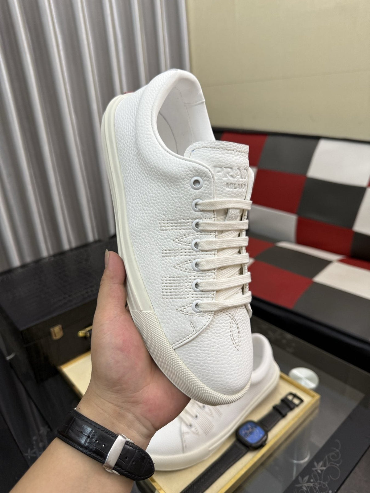 Prada Men's Textured Leather Low-Top Sneakers